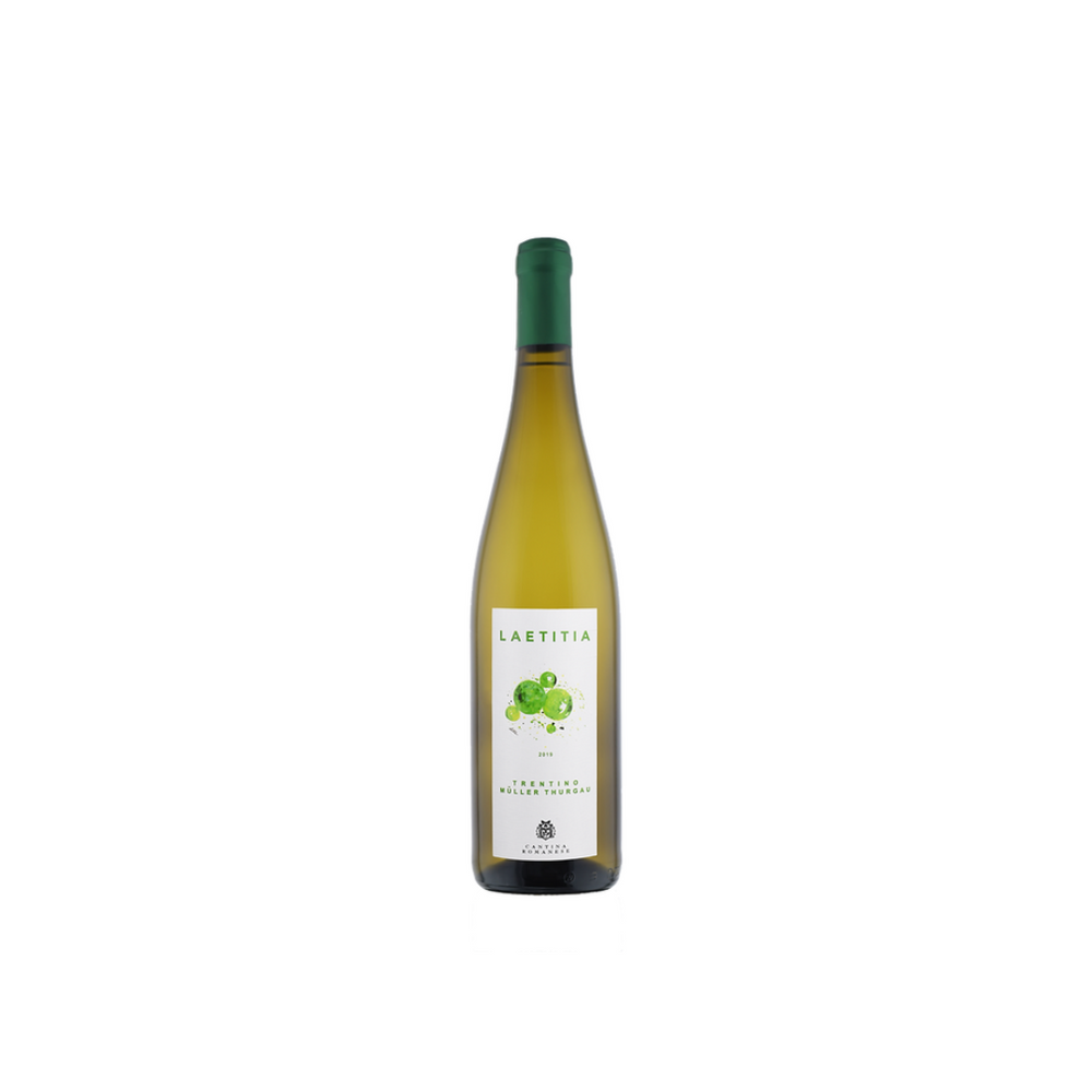 DOC Trentino Müller Thurgau Laetitia 2023 - Italiaanse witte wijn met frisse smaken van perzik, appel en citrus, perfect voor vis, salades en lichte gerechten.