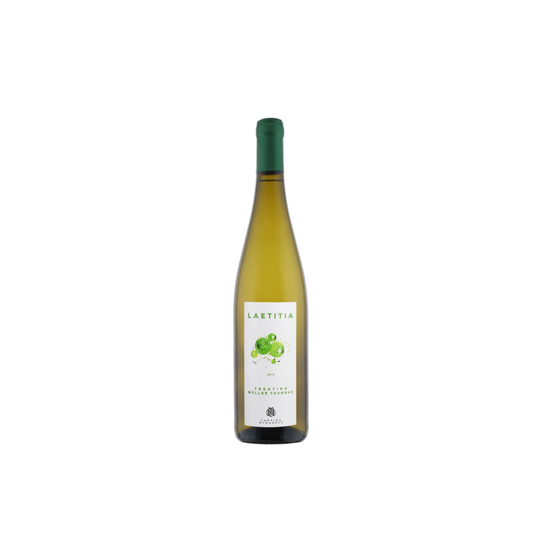 DOC Trentino Müller Thurgau Laetitia 2023 - Italiaanse witte wijn met frisse smaken van perzik, appel en citrus, perfect voor vis, salades en lichte gerechten.