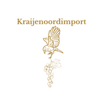 Kraijenoordimport logo - specialist in exclusieve wijnen en druivenimport, met een elegant gouden vogelontwerp dat druiventrossen symboliseert, perfect voor premium wijnhandel en wijnliefhebbers